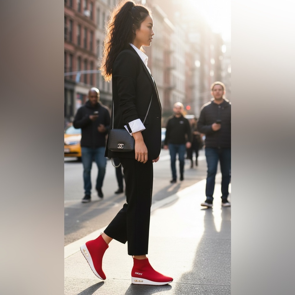 DKNY Vibrant Red Knit Ankle Boots - Picture 3 of 8